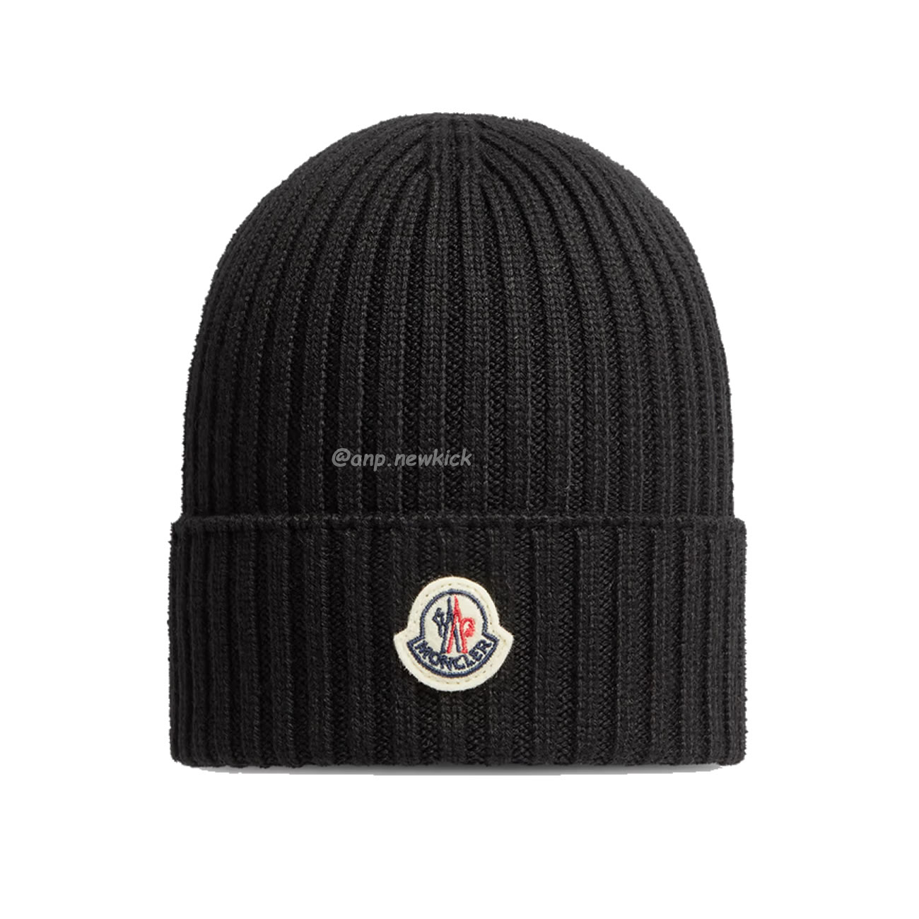 Moncler Logo Patch Ribbed Knit Beanie Black Blue (2) - newkick.app